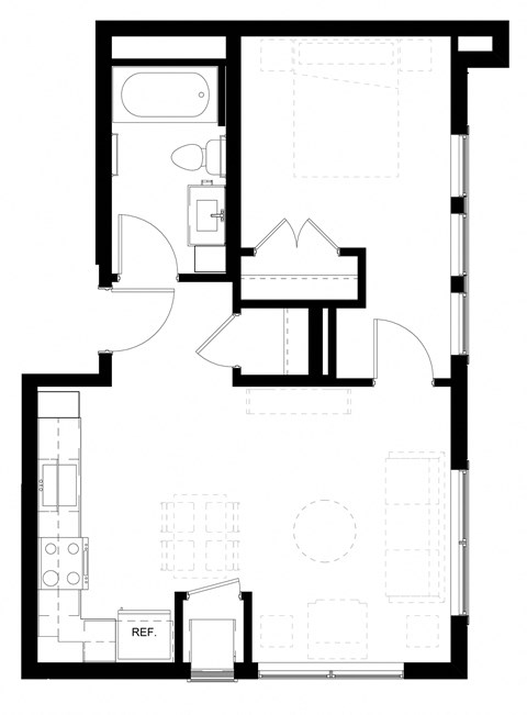 a floor plan of a small house with a bedroom and a living room